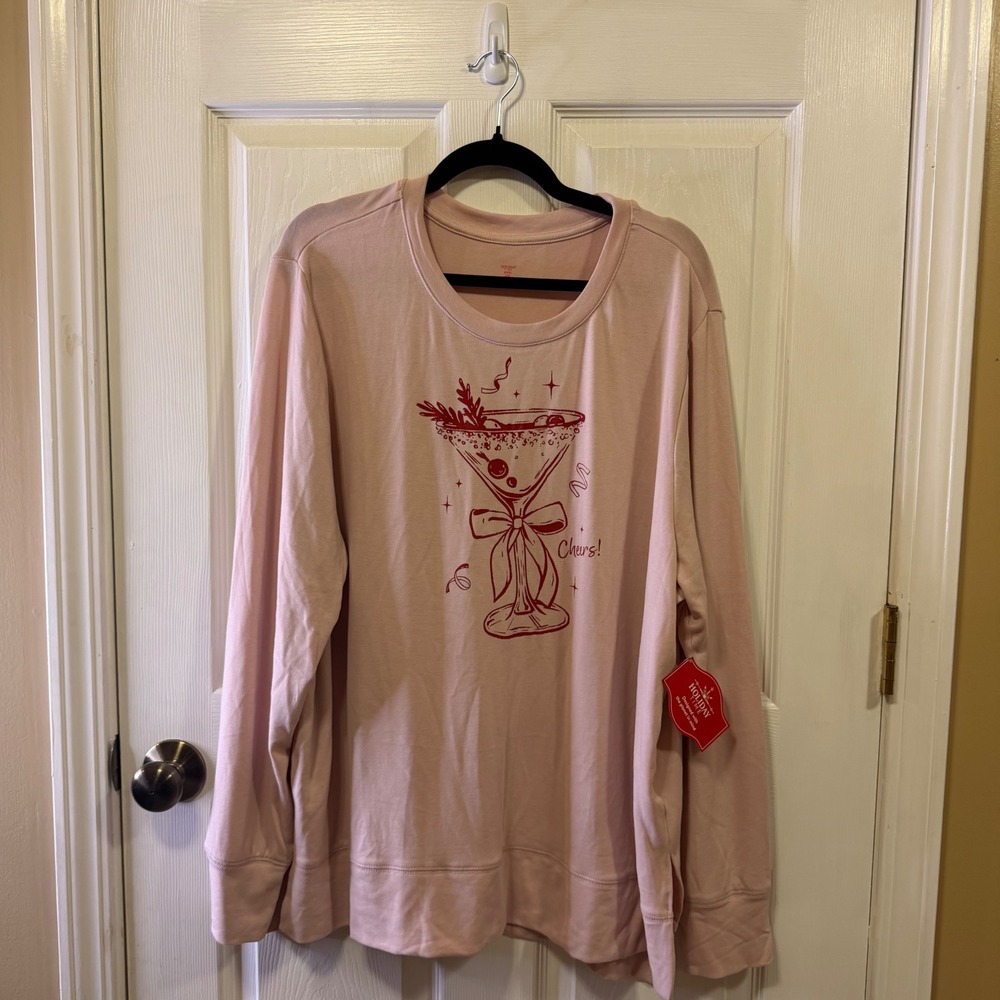 Holiday Time Pink Martini Cheers Graphic Sweatshirt XXXL 22 Pink Smoke